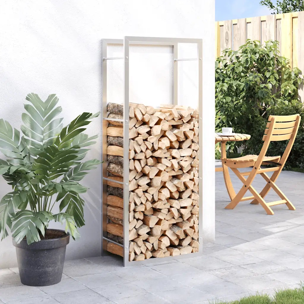 Portalegna-Scaffale per Legna 50x28x132 cm in Acciaio Inossidabile