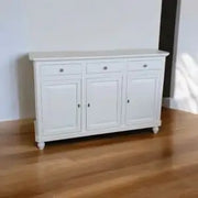 Credenza base napoletana in legno Shabby chic 3 ante bianca pomelli Margherita argento lucido