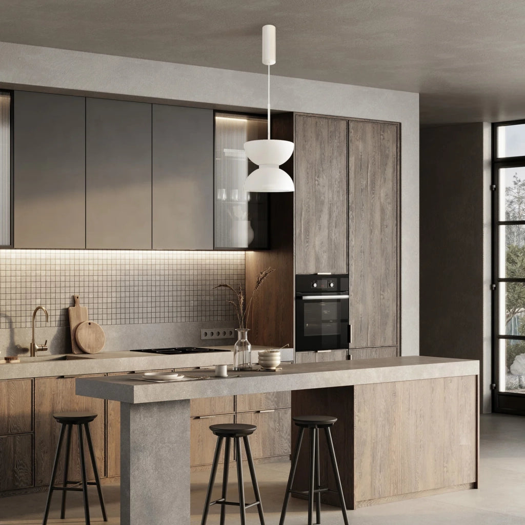 Maytoni Lampadario moderno Kyoto 1 luce LED integrato bianco metallo vetro