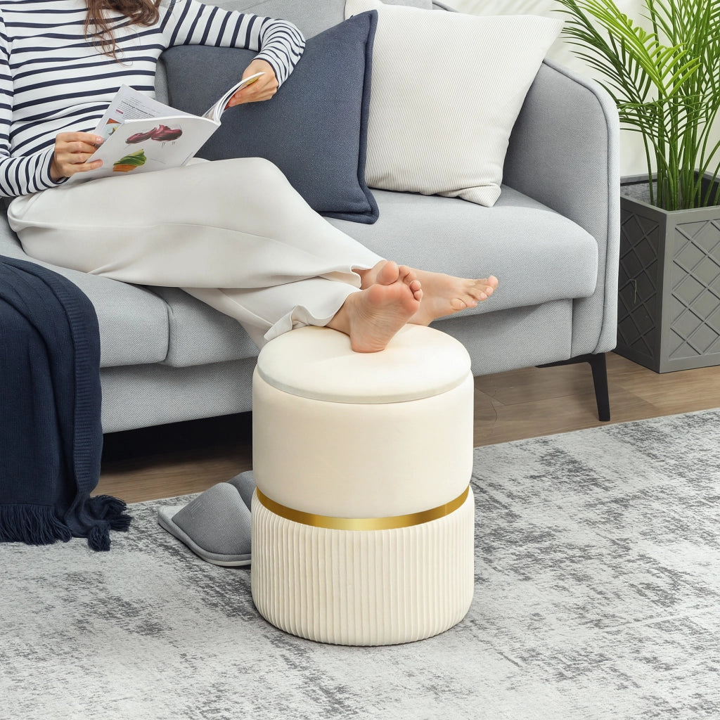 Pouf con ripostiglio in velluto ¨C zephmum ¨C 36x36x44 cm beige