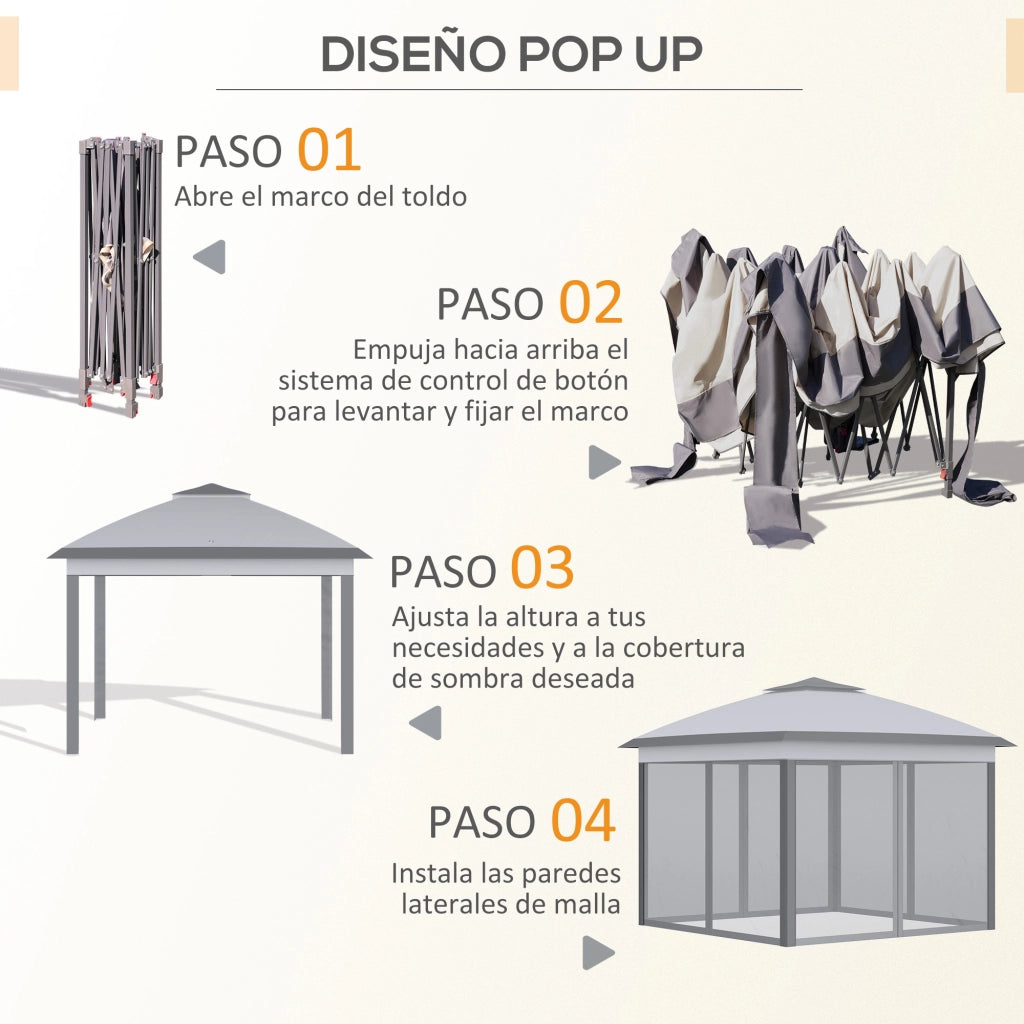 Tenda da Giardino Pieghevole 3.3x3.3 m con 4 Zanzariere ¨C Zephmum ¨C Grigio Anti-UV