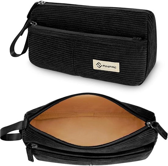 Etui in corduroy con fascia per polso, etui di grande capacità, etui per scuola e ufficio (nero)