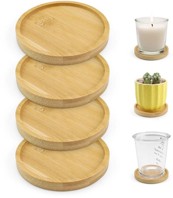 Quattro supporti in legno, 9 cm ronde supporti per candele in legno, fori con sicurezza di sovraccarico, supporti in legno per bicchieri, piante grasse, candele