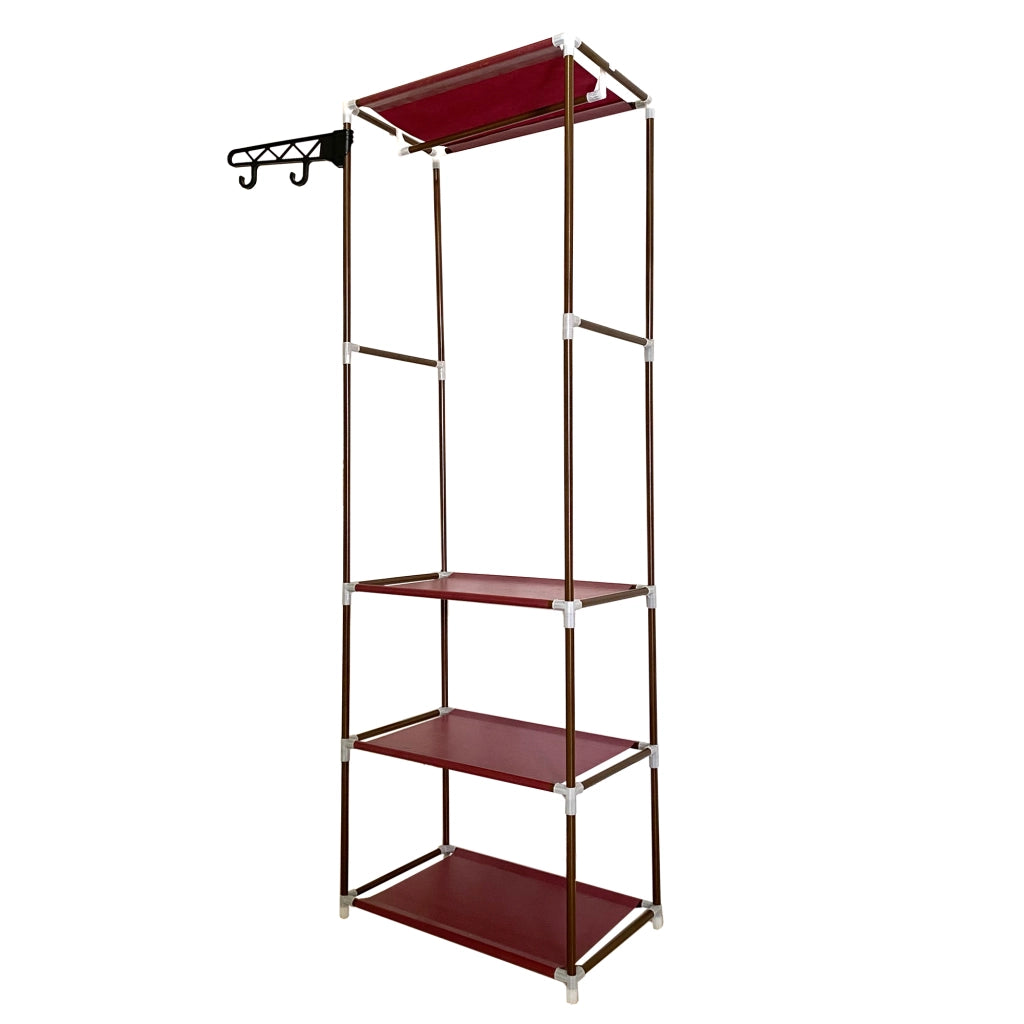 Armadio spogliatoio statico Nyana Home 170x55x35 cm 3 ripiani 1 barra superiore 1 appendiabiti laterale Marrone