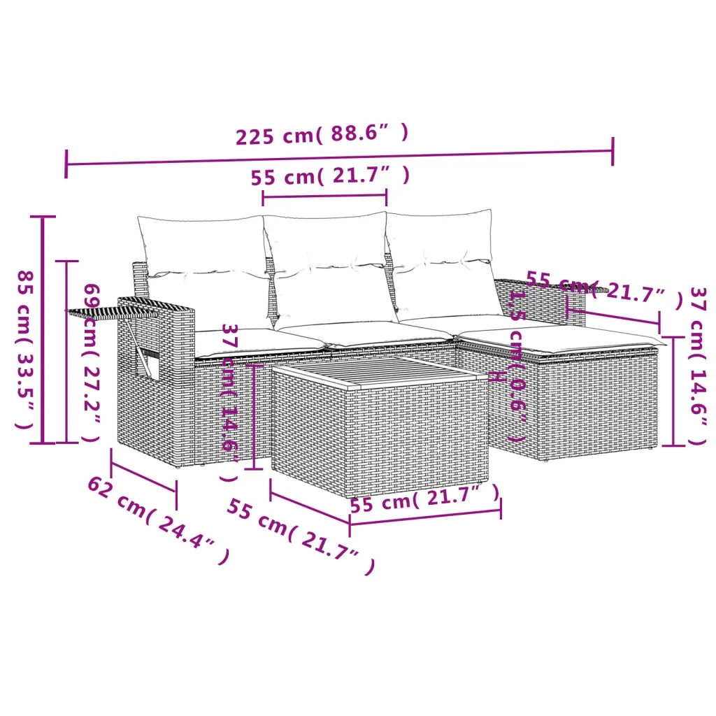 Salotto da Giardino-Set Divani da Giardino 5 pz con Cuscini in Polyrattan Nero 170263
