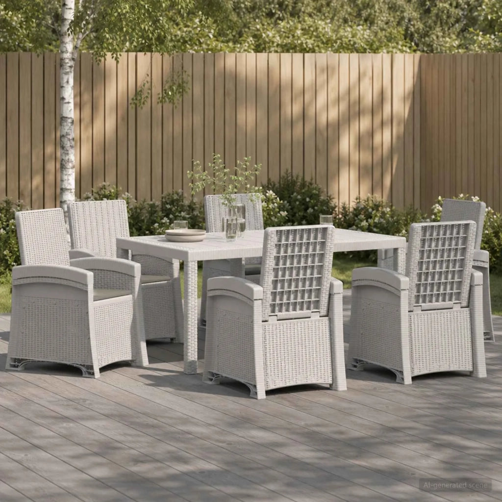 Set da Pranzo per Giardino 7 pz Bianco e Grigio Chiaro PP 3430146