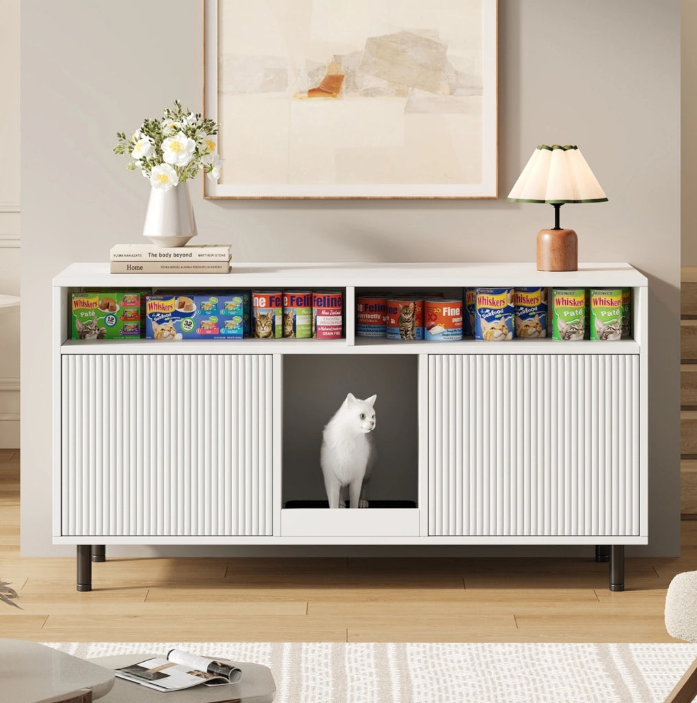 Mobiletto per lettiera con tappetino, 120x50x66 cm, bianco