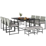 Set Tavolo e Sedie da Pranzo per Esterno 11 Pezzi ¨C zephmum ¨C Grigio, Polyrattan, 6 Poltrone 4 Pouf