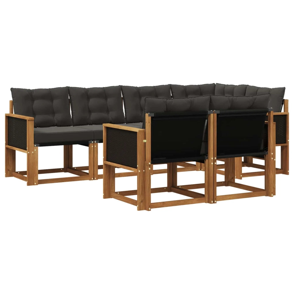 Set di divani da esterno con cuscino 7 pcs Naturale e Nero