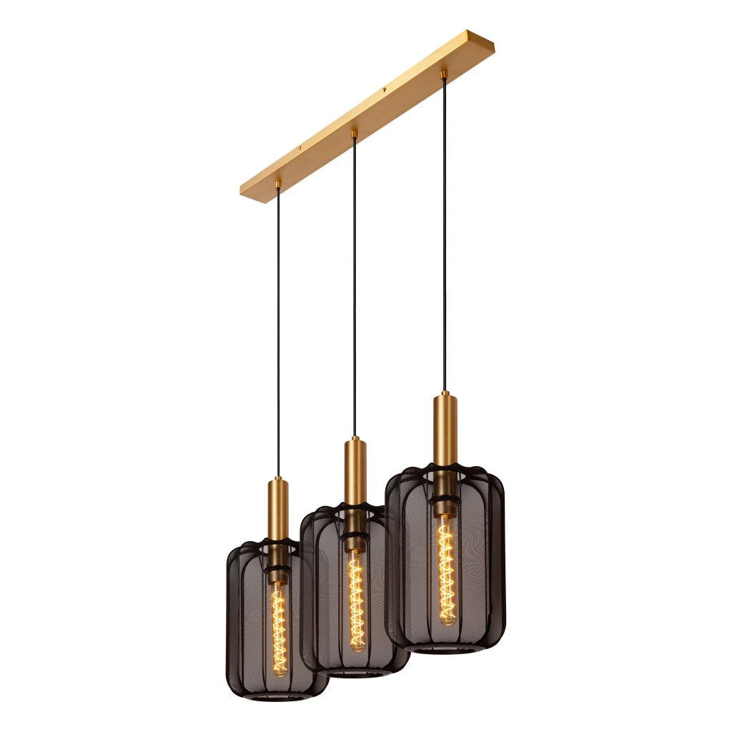 Lampada a sospensione Lucide Corina nera oro 3xE27