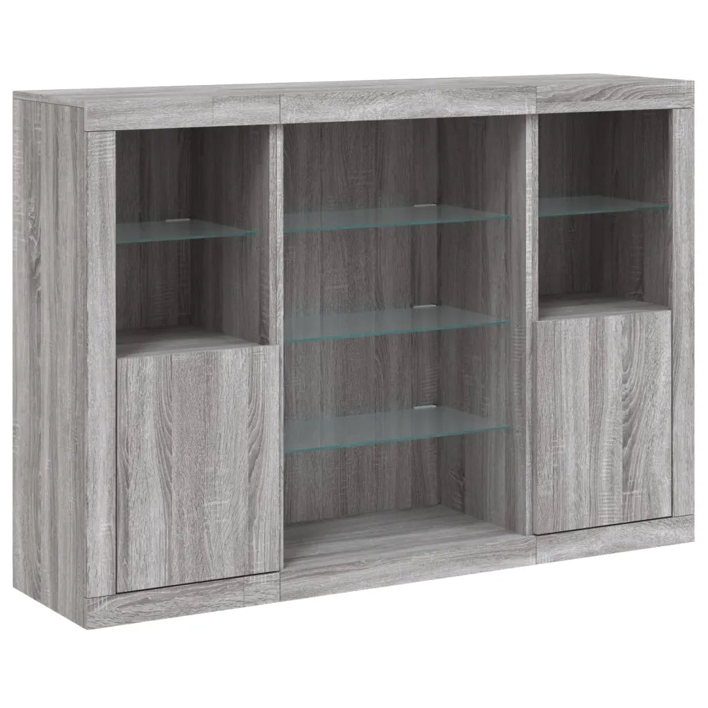 Credenze con Luci LED 3 pz | Madia | Buffet da pranzo | Armadio da pranzo Grigio Sonoma in Legno Multistrato