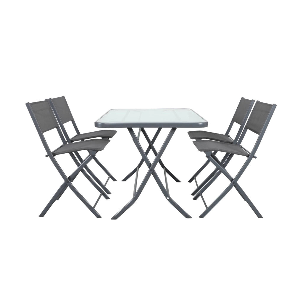 Set tavolo da giardino pieghevole in acciaio con 4 sedie, antracite