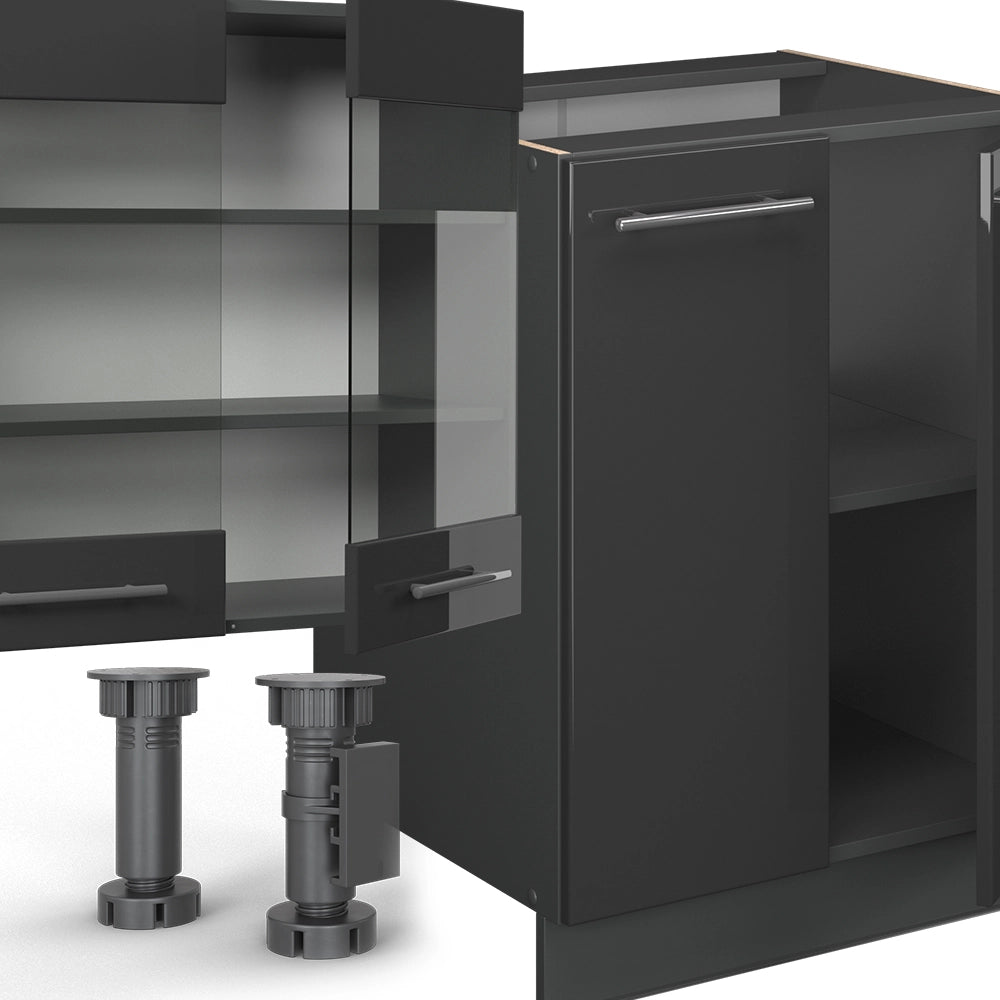 Vicco Cucina componibile Antracite lucido 300 cm con armadio alto, PL Rovere