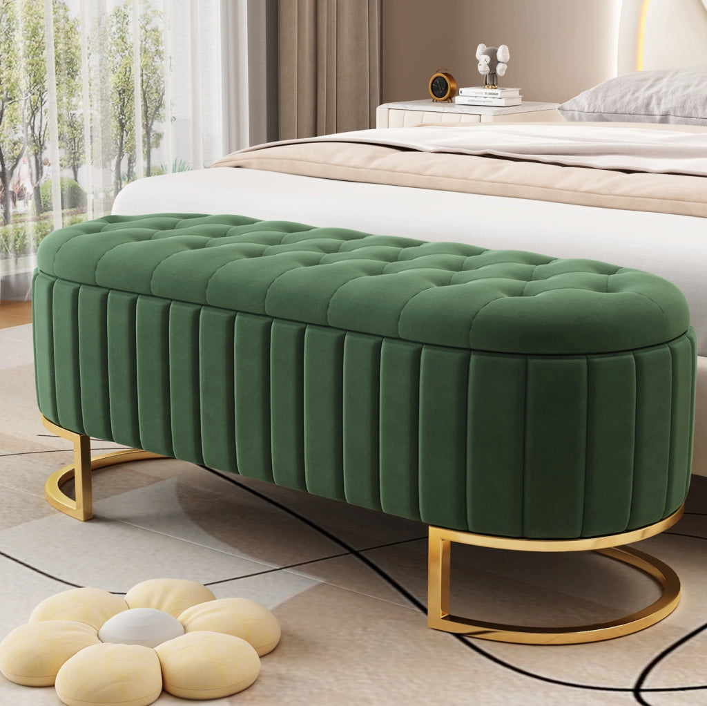 Panca contenitore 120x39，9x43 cm in velluto verde