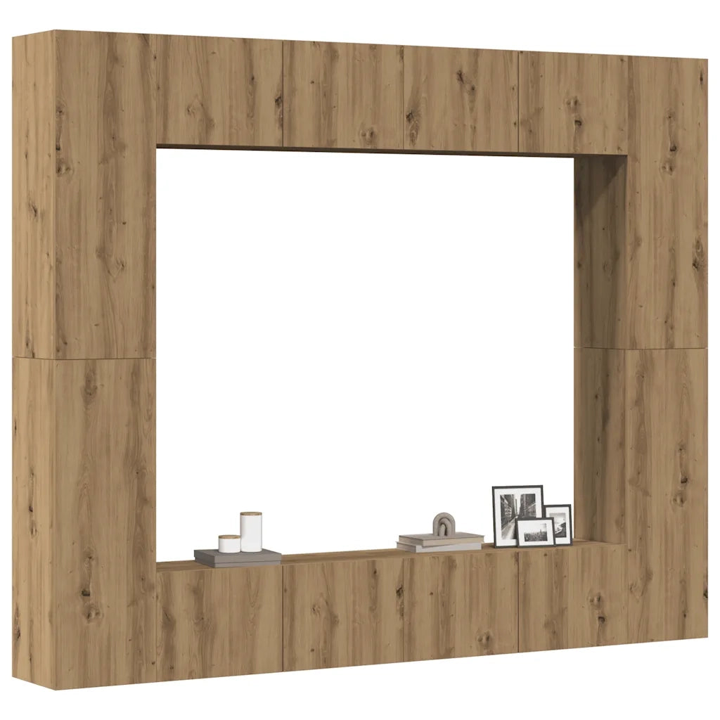 Set Mobile TV 8 pz Montato a Parete Rovere in Legno Multistrato 3328954