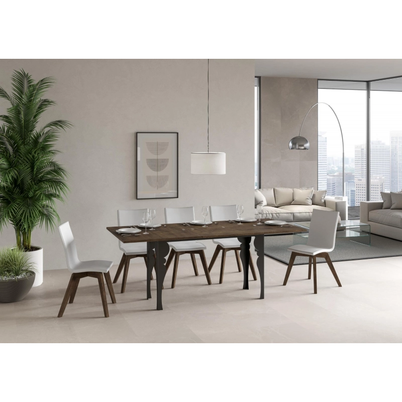 Tavolo apribile 120/200x45/90 cm Paxon Double telaio Antracite - Noce