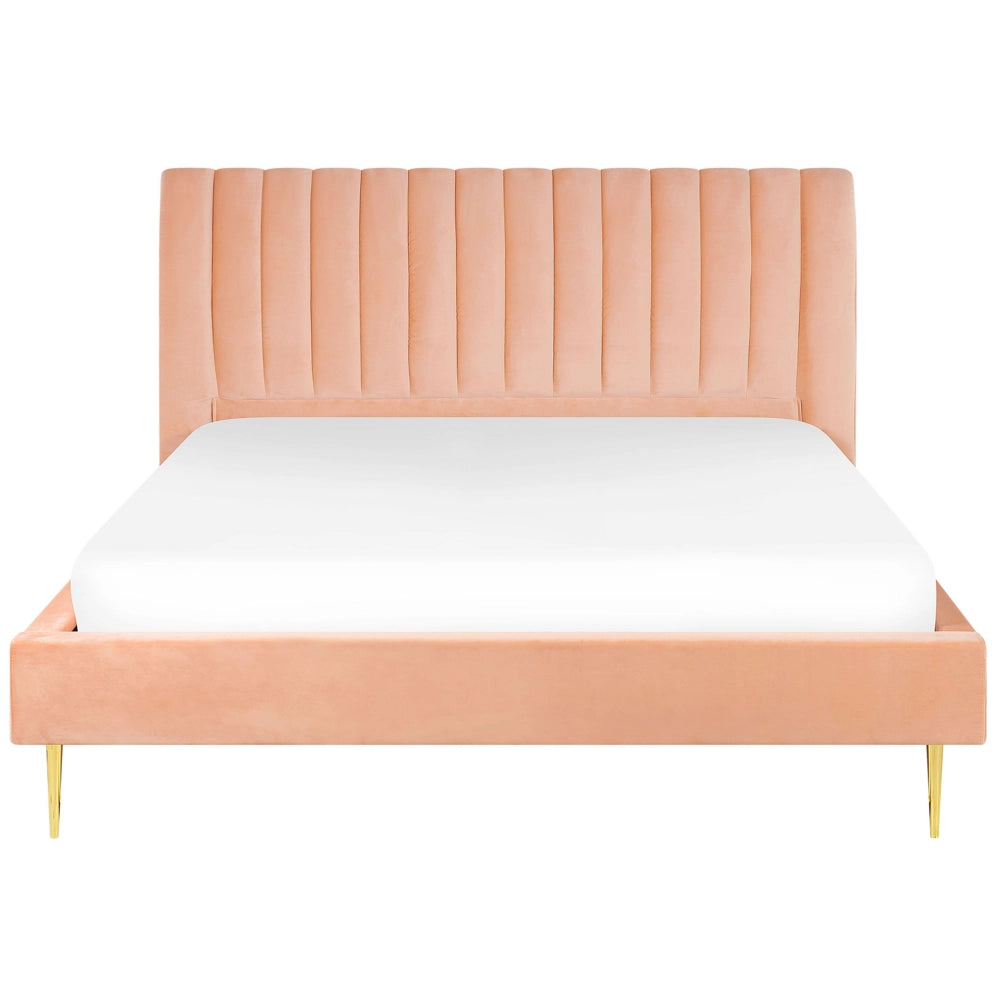Letto imbottito velluto pesca e oro rete a doghe testiera alta 180 x 200 cm testata alta design retrò