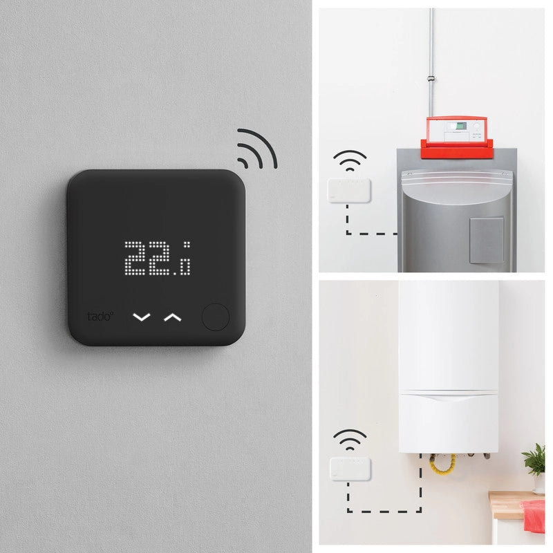 TADO¬∞ termostato kit di base V3+. Termostato Intelligente Wireless. Compatibile con Alexa e Google Assistant. Nero