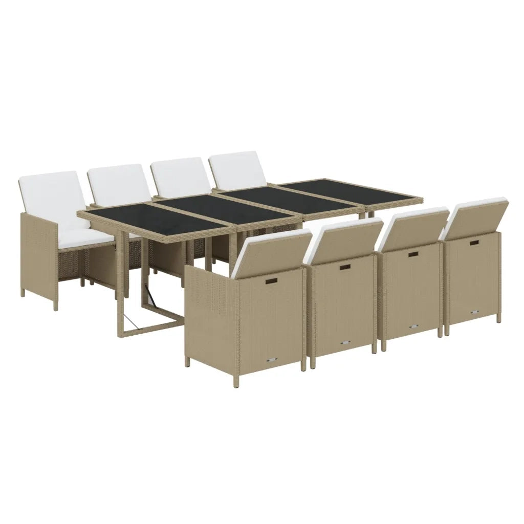 Set da Pranzo da Giardino 9 pz con Cuscini in Polyrattan Beige 3095569