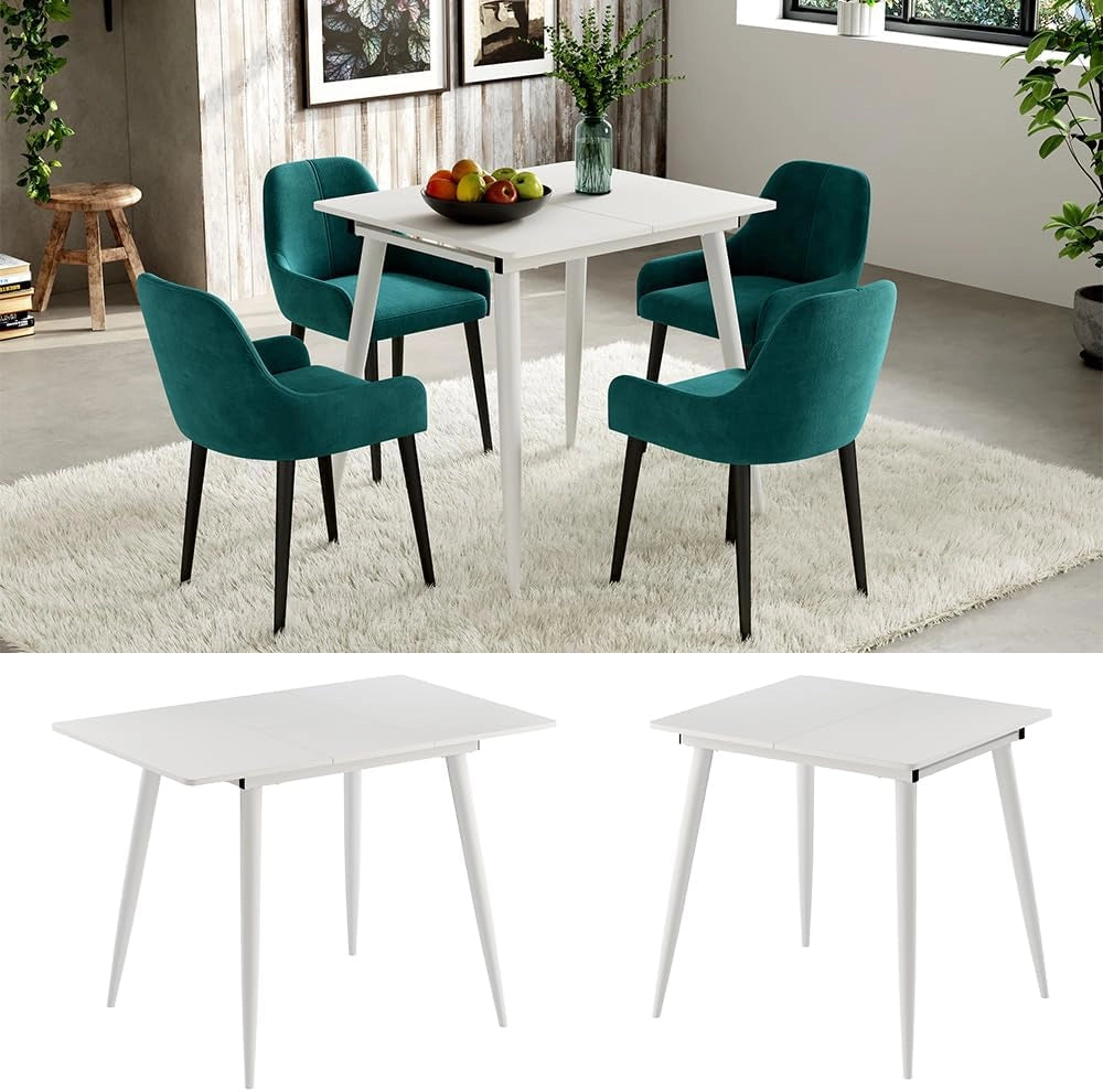Tavolo da pranzo Beaver, Bianco, 80 x 70 cm Estensibile
