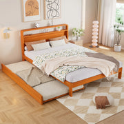 Letto matrimoniale in legno massello, 140x200 cm, con letto estraibile da 90x190 cm, colore arancione