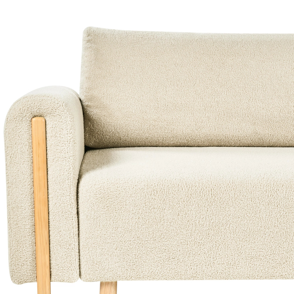 Divano letto in tessuto bianco sporco Rivestito con meccanismo Click-Clack Sleeper con contenitore Stile minimalista con braccioli