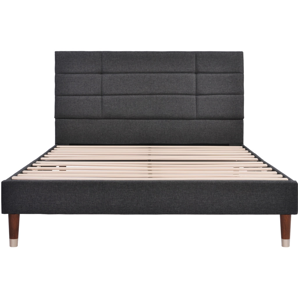 Letto matrimoniale 140x200 cm con rete e testiera imbottita legno grigio (Senza materasso)