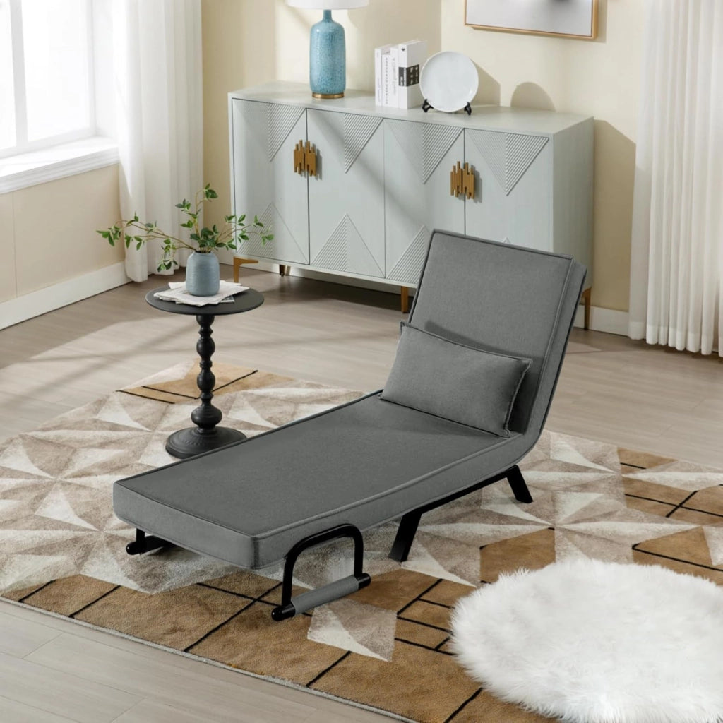 Poltrona Relax Reclinabile Convertibile, Divano Letto Trasformabile 3 in 1, con Schienale Regolabile in 5 Posizioni, Cuscino Rimovibile, Seduta Imbottita, 65 x 75 x 78cm, Grigio Scuro