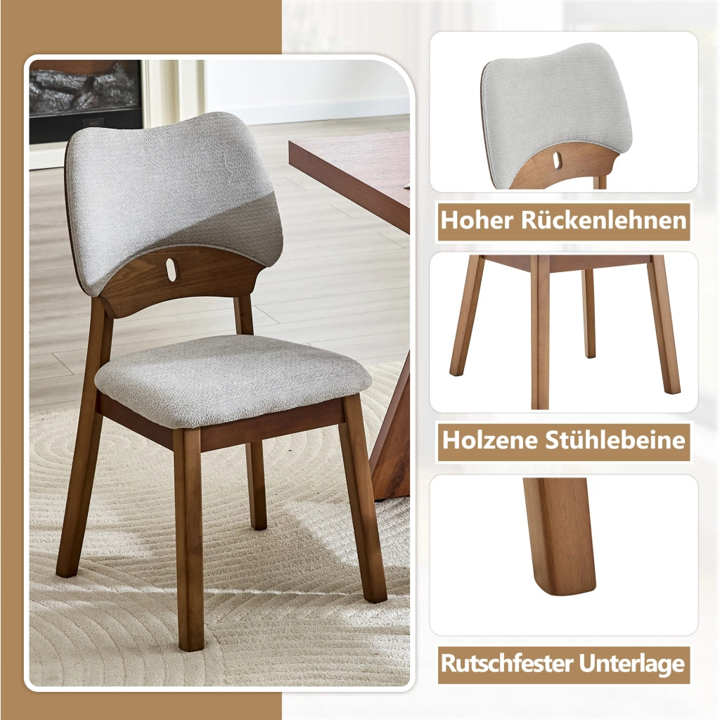 Sedia da Pranzo Set da 2 con Schienale a Farfalla Ergonomico e Seduta Imbottita, in Legno di Hevea, Grigio