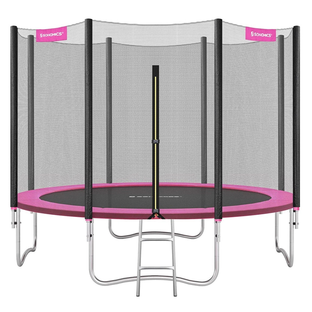 Trampolino da esterno per bambini 305 cm con rete di sicurezza protezioni scaletta portata 150 kg per giardino rosa 12_0002064