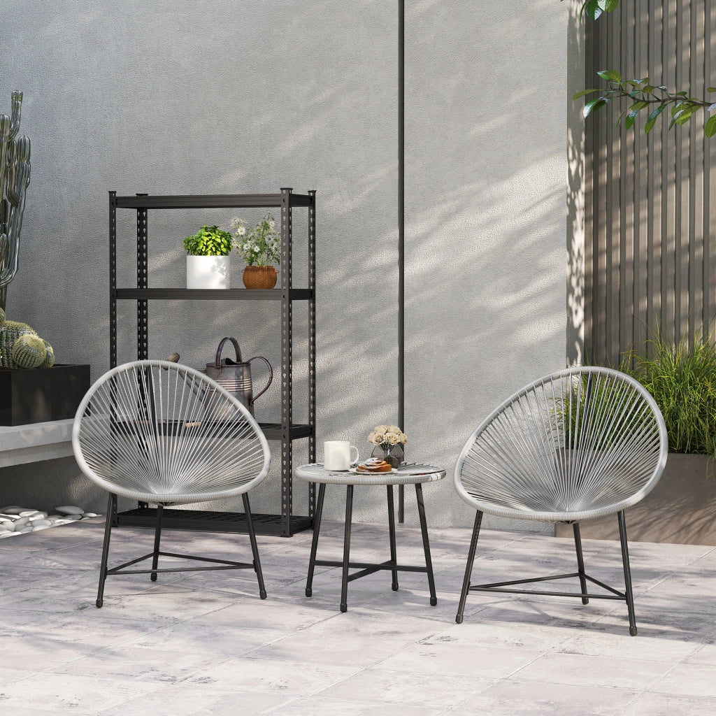 Set Giardino 3 Pezzi ¨C zephmum ¨C Grigio, Polyrattan, Acciaio