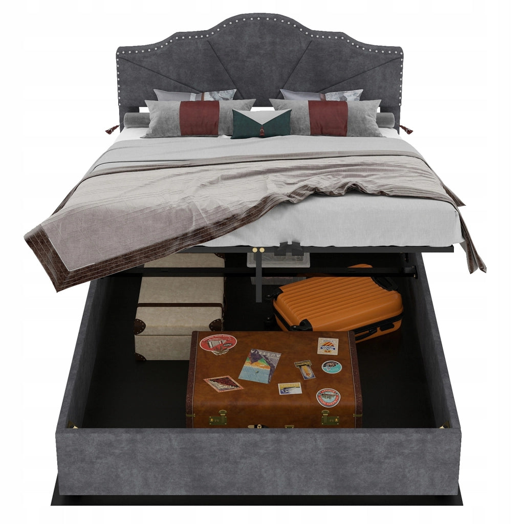 Letto imbottito con cassone - Xylo - 140x200 - Grigio - Alto