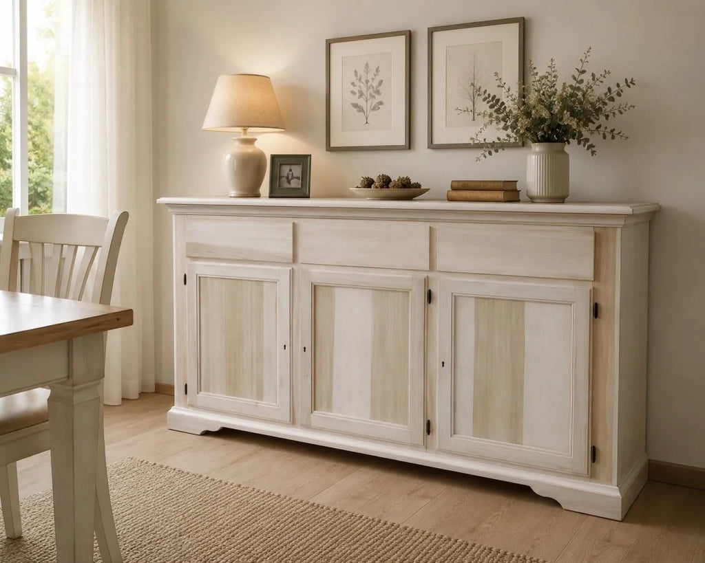 Madia credenza in legno grezza 3 porte l.147 p.45 h.93 (109) - Mobili 2G