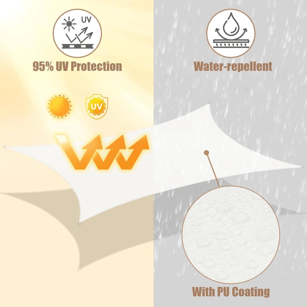 Telo Ombreggiante in PES, Poliestere 200 g/m², Vela Ombreggiante Idrorepellente, Telo Parasole per Esterni, Protezione Solare, con Anelli a D e Corde, per Balcone, Pergolato,3,5x5 m, Crema