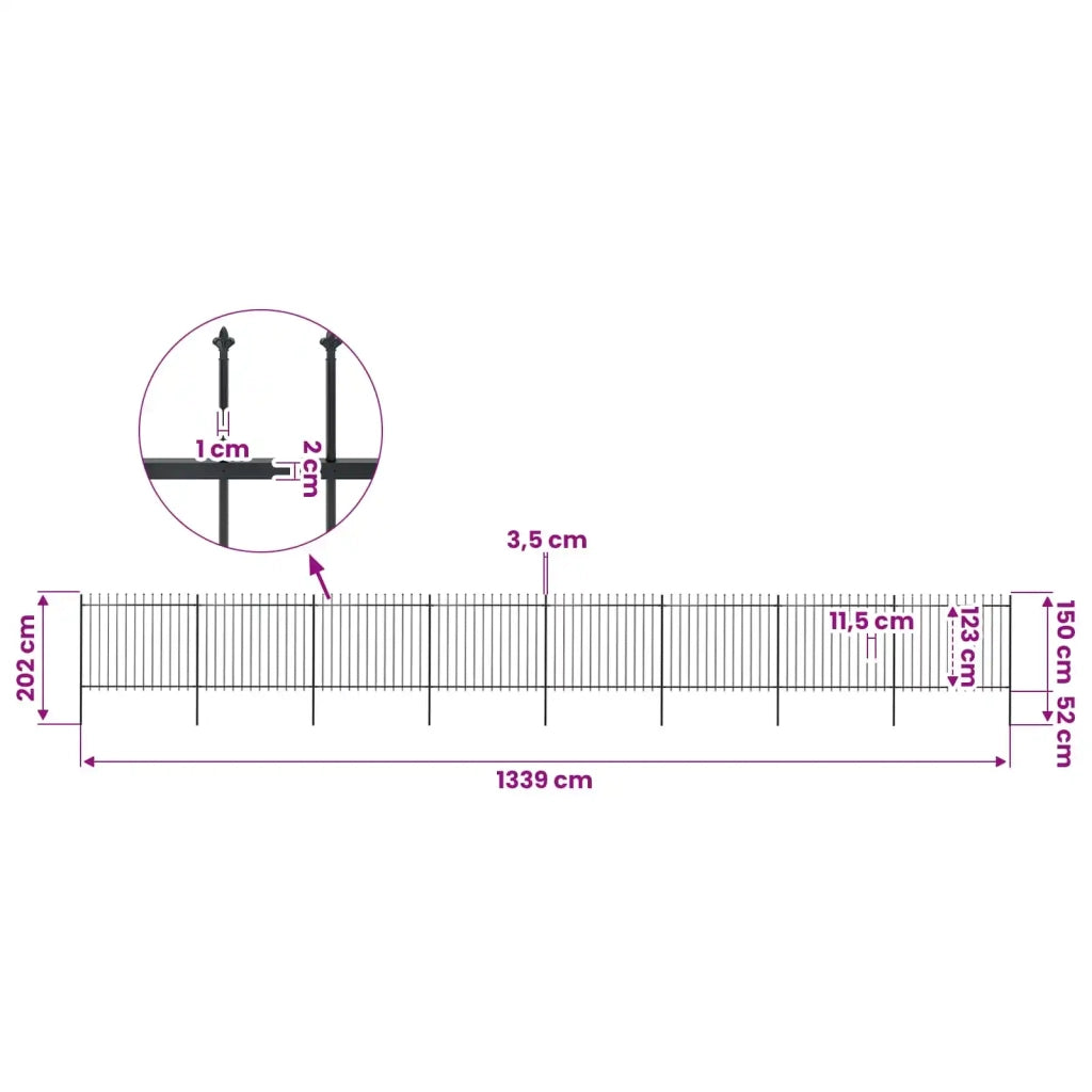 Recinzione da Giardino con Punta a Lancia in Acciaio 1339x150 cm Nero 277636