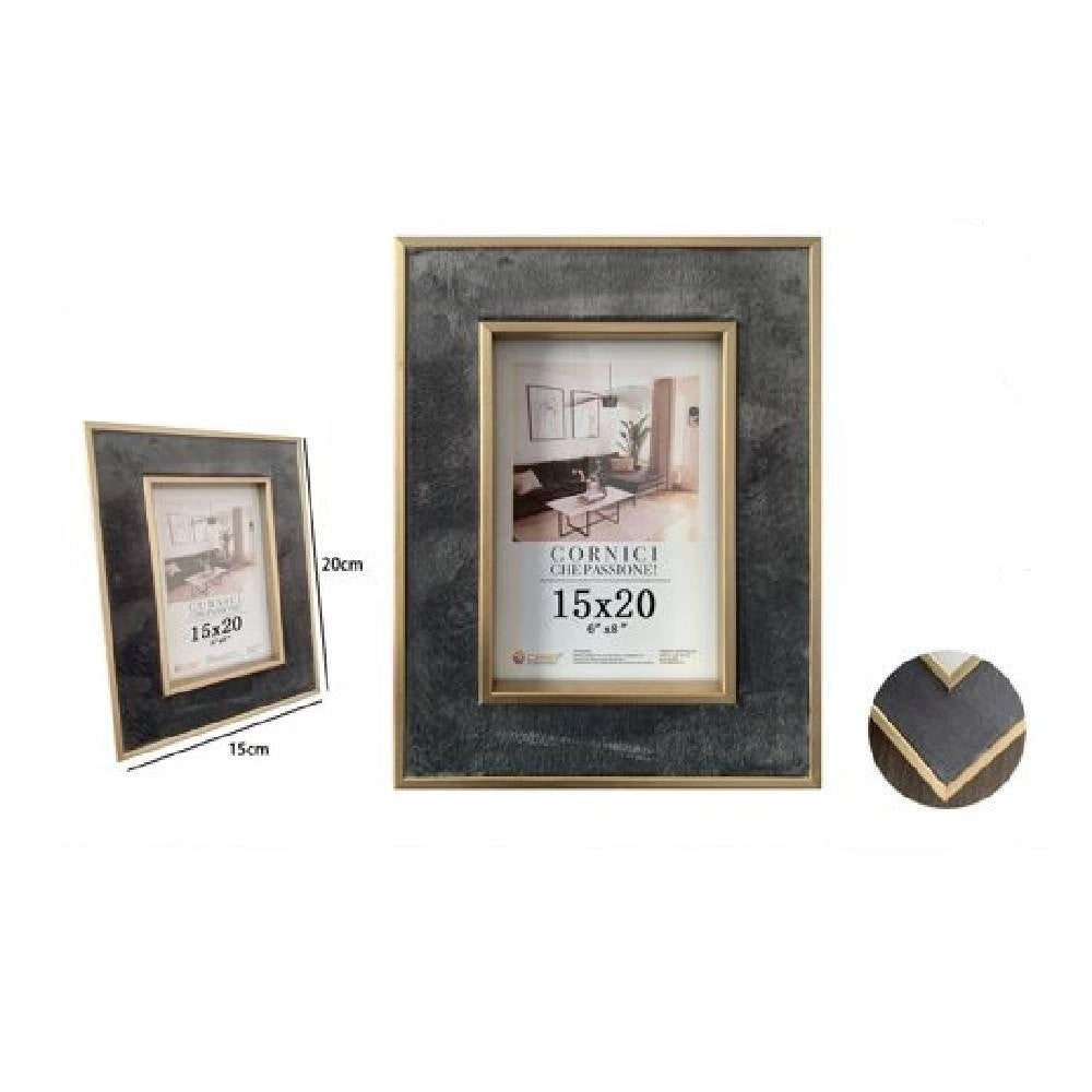 Trade Shop - Cornice Portafoto Per Foto Poster Quadri Tele 15x20cm Grigia Con Bordi Oro 70307 -