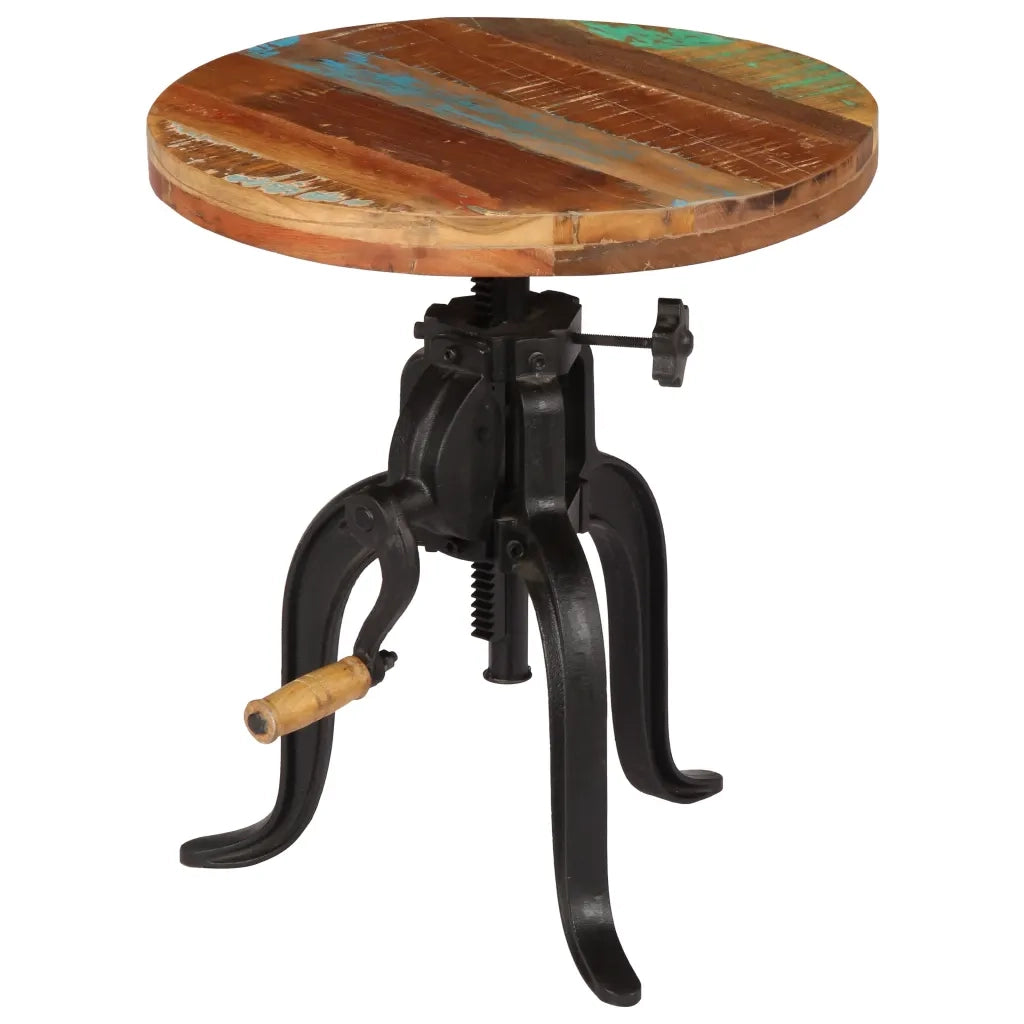 Tavolino-Tavolino da soggiorno-Tavolo 45x(45-62) cm in Legno Massello di Recupero e Ghisa