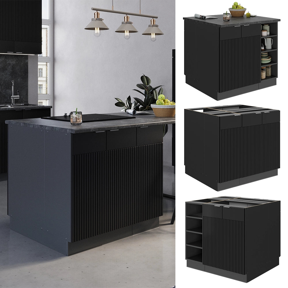 Isola cucina Fame-Line Nero rigato/Antracite 90 cm senza piano di lavoro Vicco