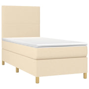 Letto singolo | Letto per adulti | Letto a Molle con Materasso e LED Crema 90x190 cm in Tessuto