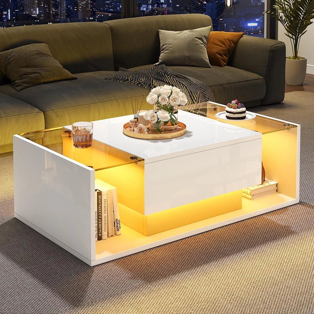 Tavolino minimalista - Xylo - 100x50cm vetro LED bianco