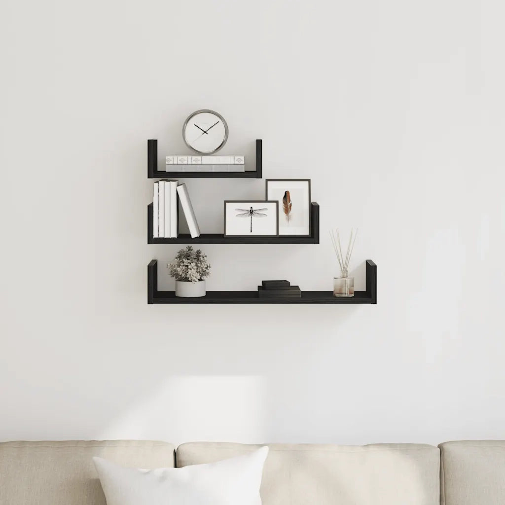 vidaXL Mensole Parete 3pz Rovere Nero in Legno Multistrato