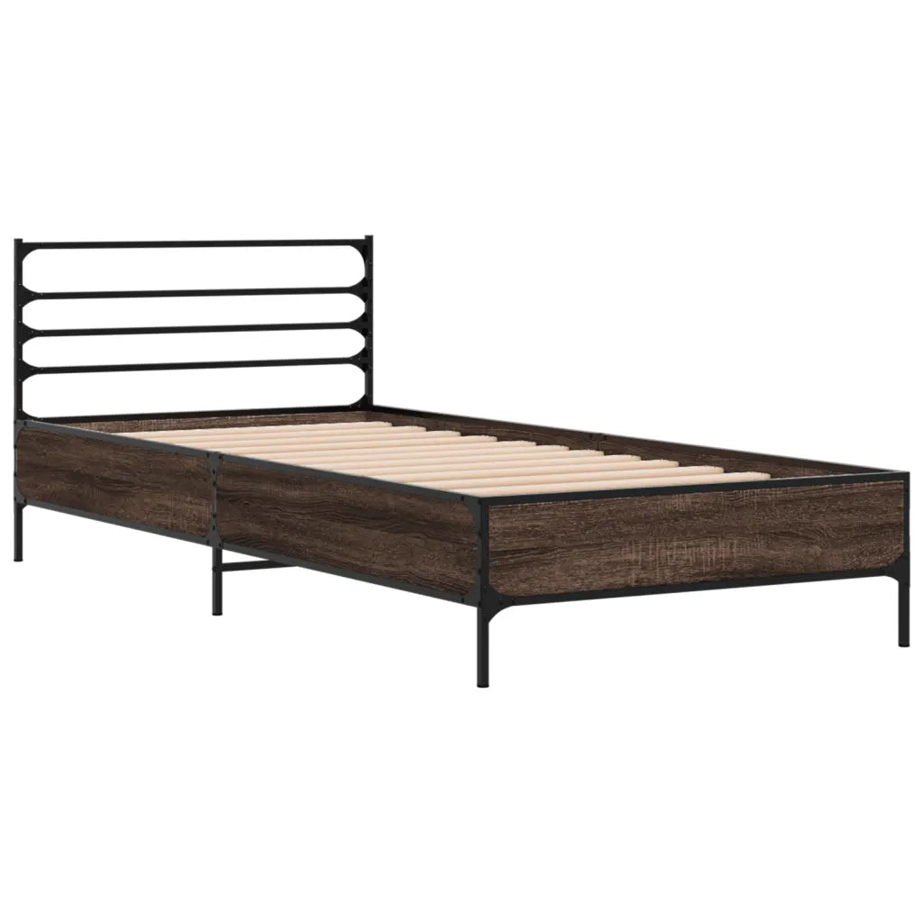 Giroletto-Struttura Letto Rovere Marrone 90x190 cm Legno Multistrato e Metallo 606217