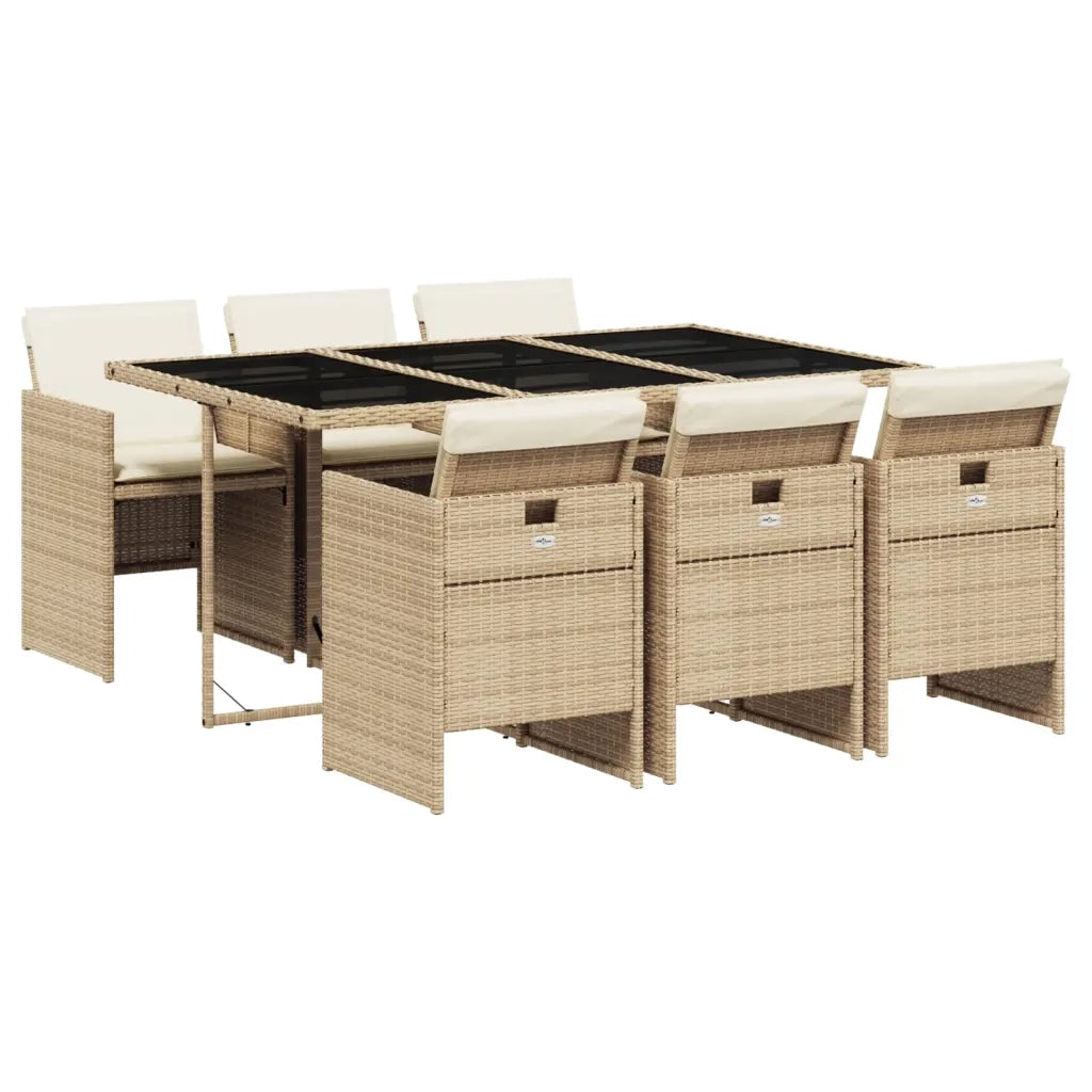 Set da Pranzo da Giardino 7 pz con Cuscini Beige in Polyrattan 3277677