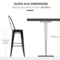 Set 4 Sgabelli Ergonomici con Schienale Rimovibile e Poggiapiedi, Sgabelli da Cucina in Metallo, 44x46x116 cm, Nero