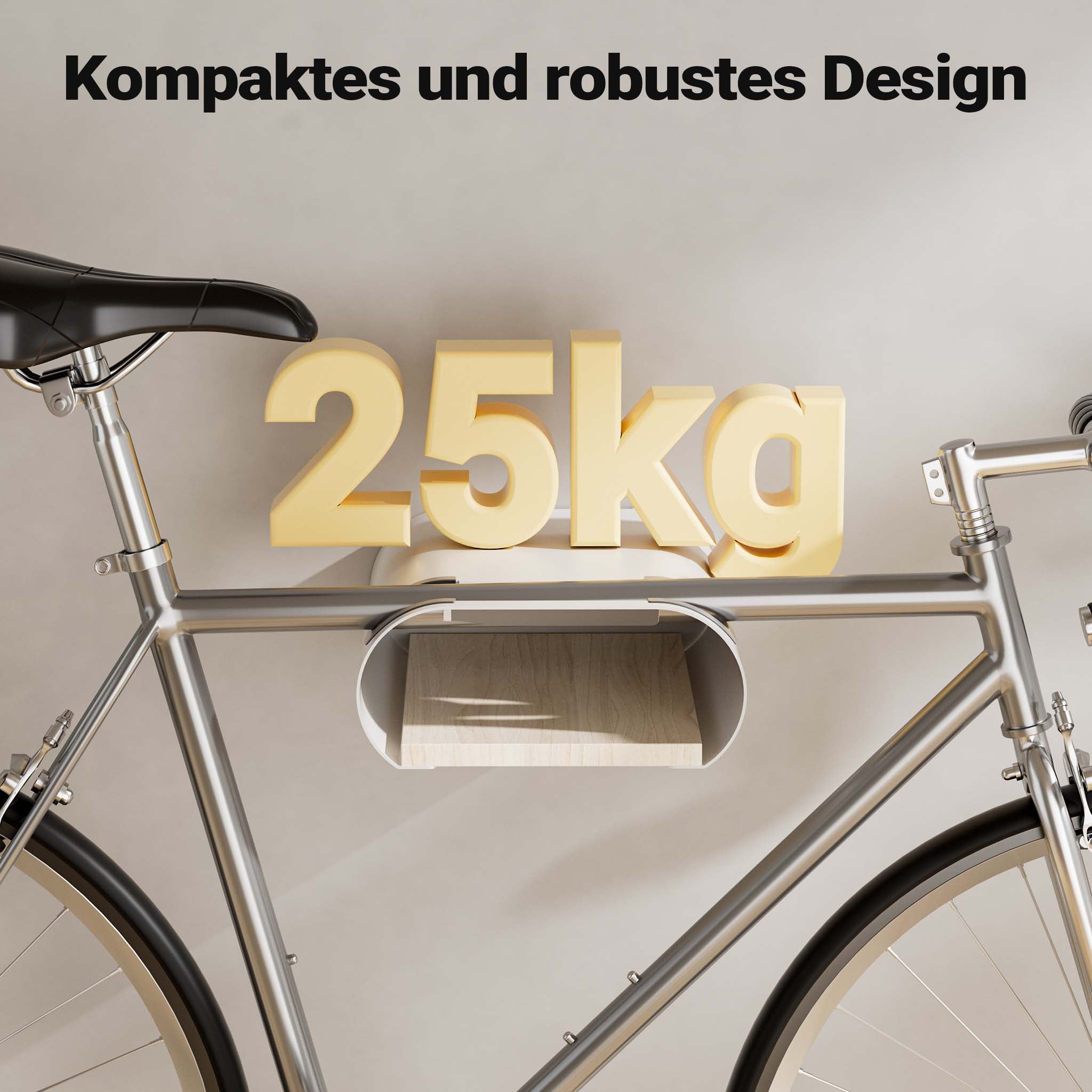 supporto a parete per bicicletta bianco 25,6 x 30 x 11,4 cm fino a 25 kg, portabici universale, in sospensione, per tubi orizzontali Ø 55 mm e manubri larghi 500 mm