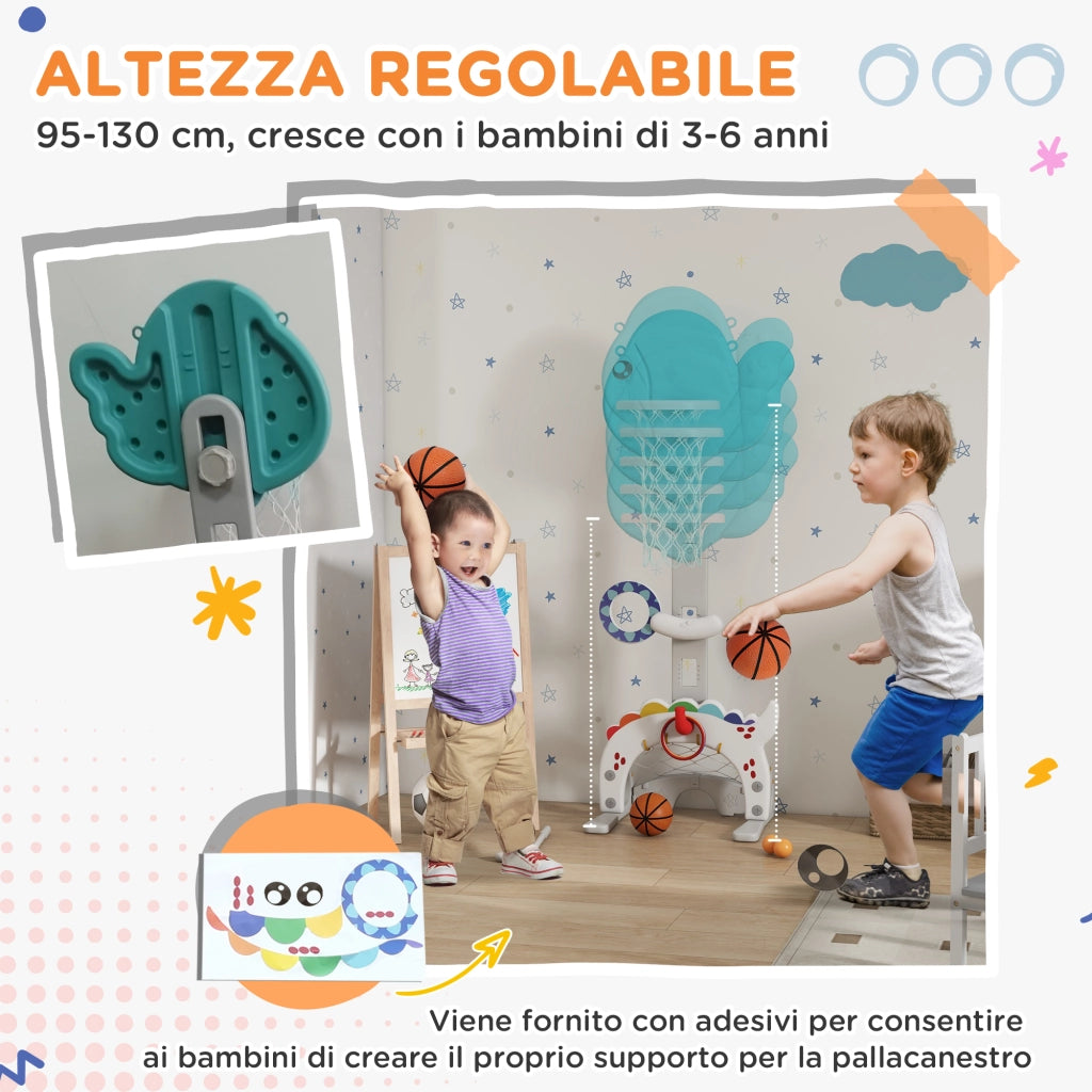 Canestro Basket per Bambini 5 in 1 con Altezza Regolabile, Porta da Calcio e Golf, Et¨¤ 3-6 Anni
