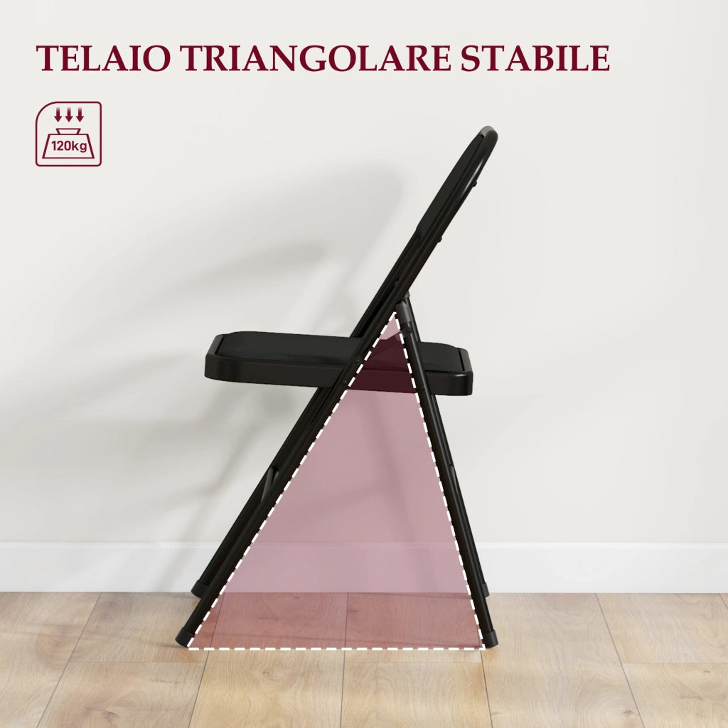 Set 6 Sedie Pieghevoli con Seduta Imbottita e Struttura in Acciaio Nero