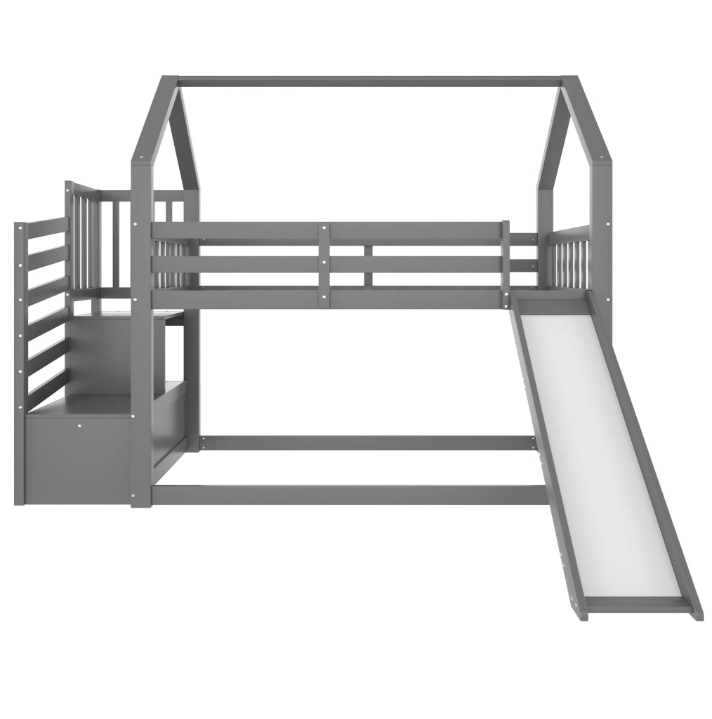 Letto a castello a casetta con scivolo e scala contenitore 90x200 cm
