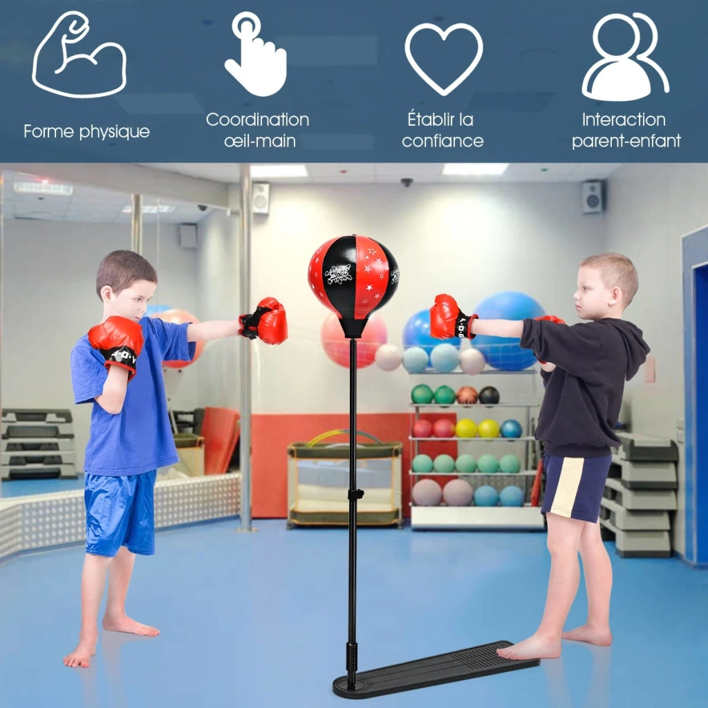 Punching Ball per Bambini Regolabile 85-130cm con Guantoni e Pompa Base Antiscivolo in PE e PVC per Casa e Gioco