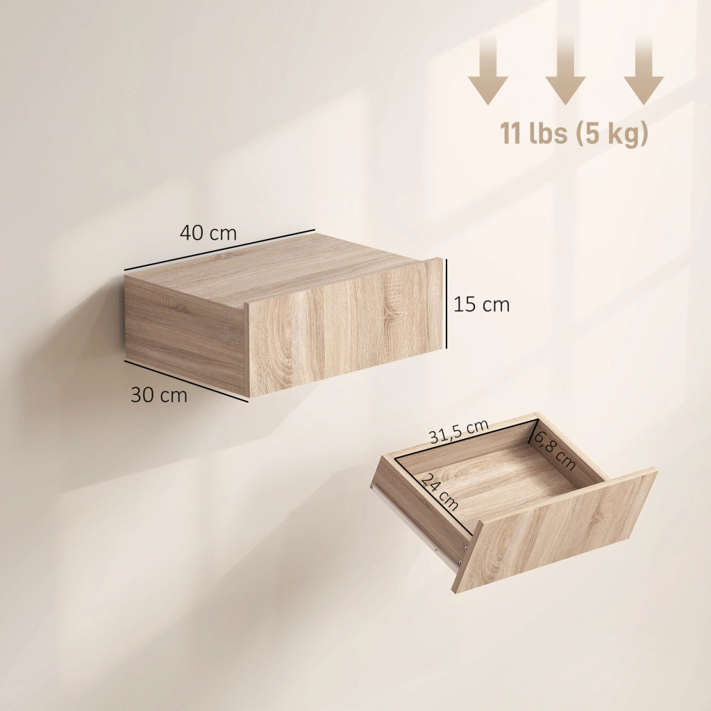 Tavolini da notte a sospensione ¨C Zephmum ¨C Legno effetto rovere 40x30x15 cm